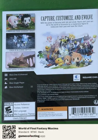 World of Final Fantasy Maxima Xbox One, NTSC box back