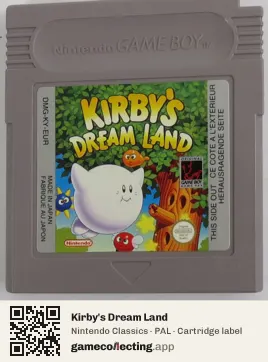 Kirby's Dream Land Game Boy, PAL cartridge label