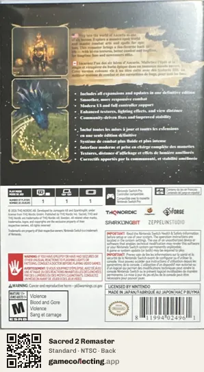 Sacred 2 Remaster Nintendo Switch, NTSC box back