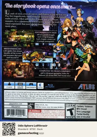 Odin Sphere Leifthrasir PlayStation 4, NTSC box back