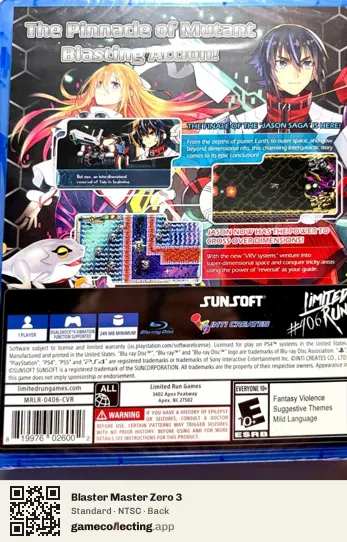 Blaster Master Zero 3 PlayStation 4, NTSC box back