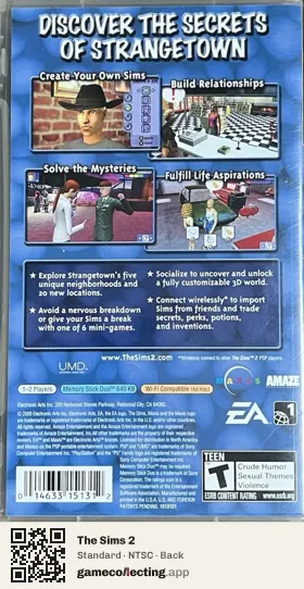 The Sims 2 PlayStation Portable, NTSC box back