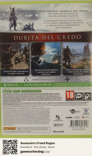 Assassin's Creed Rogue Xbox 360, Italy box back
