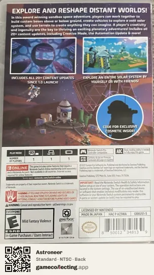 Astroneer Nintendo Switch, NTSC box back