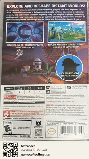 Astroneer Nintendo Switch, NTSC box back