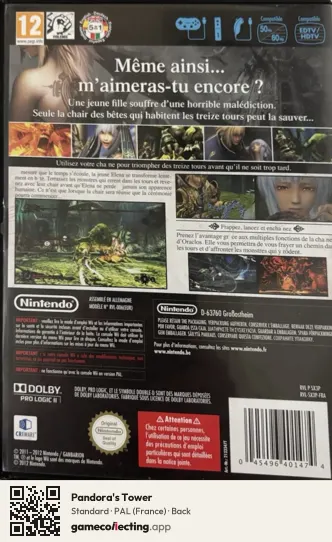Pandora's Tower Nintendo Wii, France box back