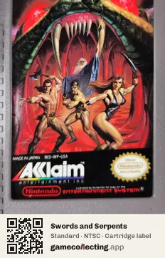 Swords and Serpents Nintendo Entertainment System, NTSC cartridge label