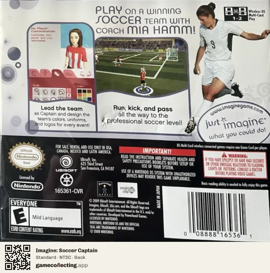 Imagine: Soccer Captain Nintendo DS, NTSC box back