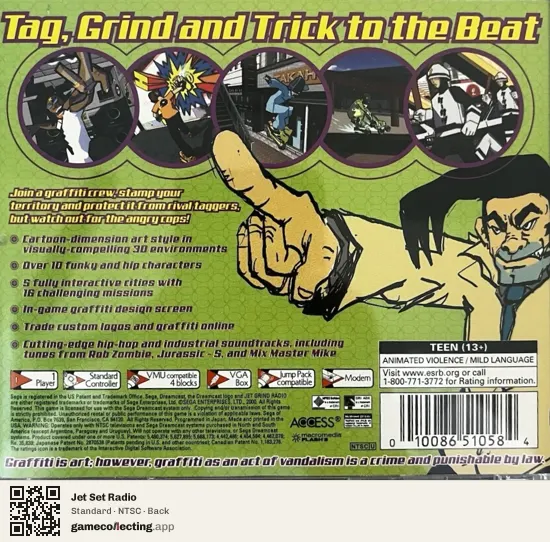 Jet Set Radio Sega Dreamcast, NTSC box back