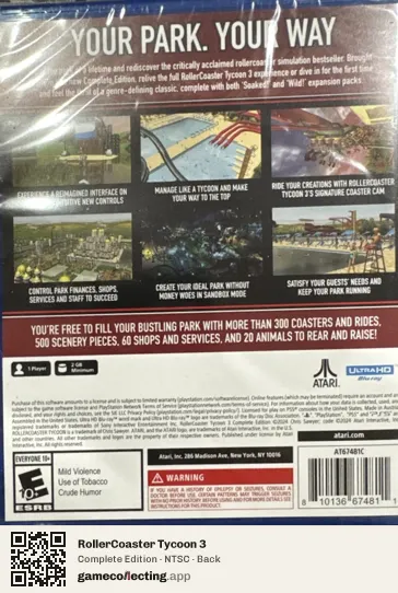 RollerCoaster Tycoon 3 PlayStation 5, NTSC box back