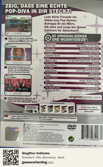 SingStar Anthems PlayStation 2, Germany box back
