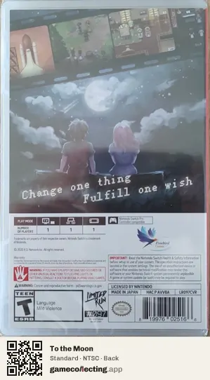 To the Moon Nintendo Switch, NTSC box back