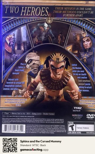 Sphinx and the Cursed Mummy PlayStation 2, NTSC box back