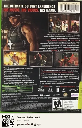 50 Cent: Bulletproof Xbox, NTSC box back