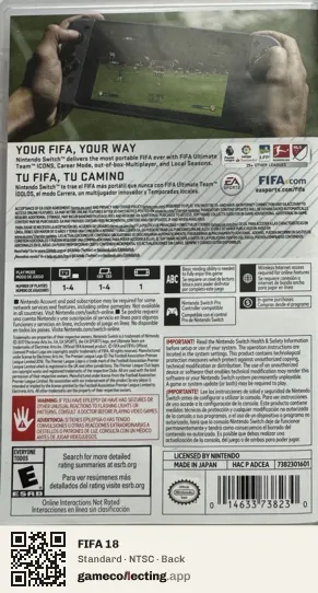 FIFA 18 Nintendo Switch, NTSC box back