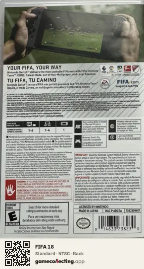 FIFA 18 Nintendo Switch, NTSC box back