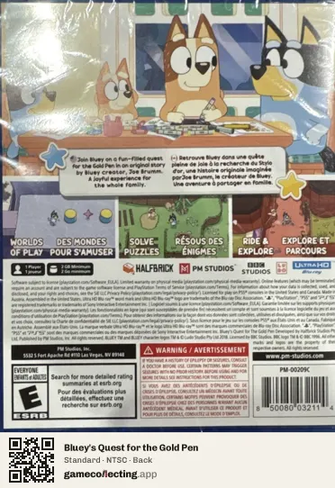 Bluey's Quest for the Gold Pen PlayStation 5, NTSC box back