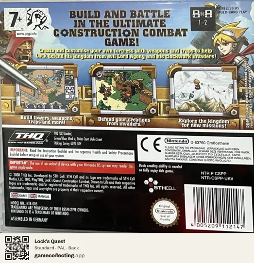 Lock's Quest Nintendo DS, PAL box back