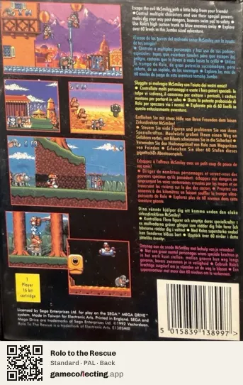 Rolo to the Rescue Sega Mega Drive / Genesis, PAL box back