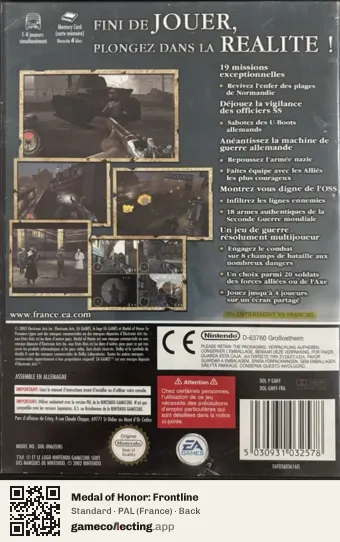Medal of Honor: Frontline Nintendo GameCube, France box back