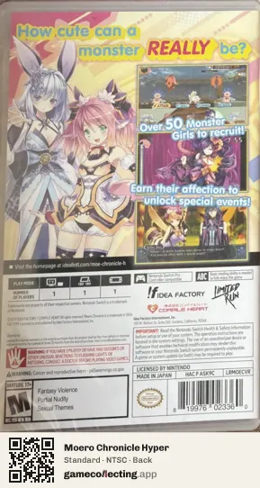 Moero Chronicle Hyper Nintendo Switch, NTSC box back