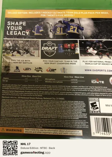 NHL 17 Xbox One, NTSC box back