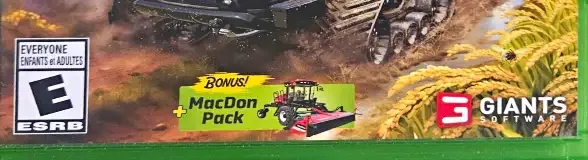 Farming Simulator 25, the ESRB box on its front