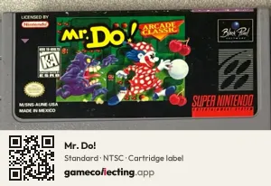 Mr. Do! Super Nintendo Entertainment System, NTSC cartridge label
