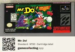 Mr. Do! Super Nintendo Entertainment System, NTSC cartridge label