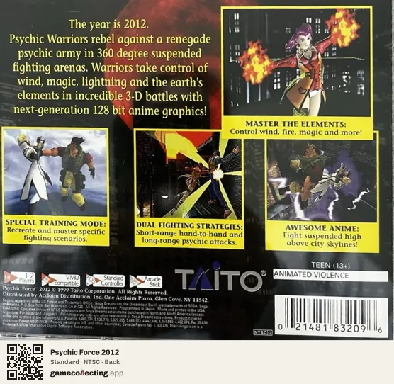 Psychic Force 2012 Sega Dreamcast, NTSC box back