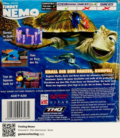 Finding Nemo Game Boy Advance, Germany box back