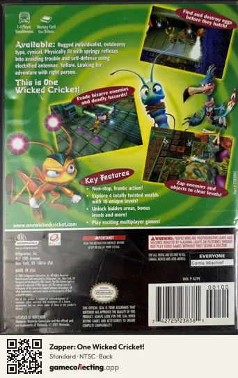 Zapper: One Wicked Cricket! Nintendo GameCube, NTSC box back