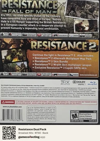 Resistance Dual Pack PlayStation 3, NTSC box back