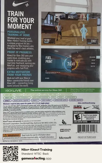 Nike+ Kinect Training Xbox 360, NTSC box back
