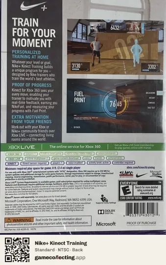 Nike+ Kinect Training Xbox 360, NTSC box back