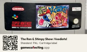 The Ren & Stimpy Show: Veediots! Super Nintendo Entertainment System, PAL cartridge label