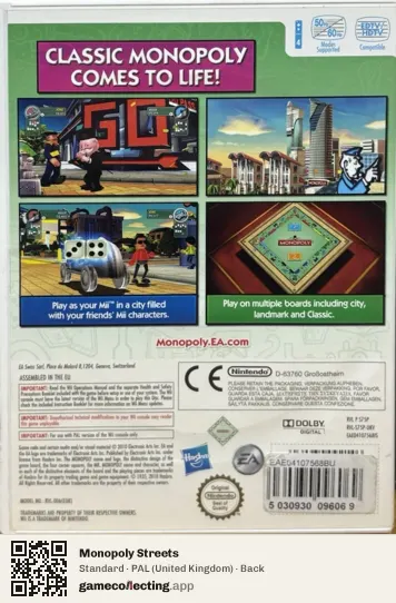 Monopoly Streets Nintendo Wii, United Kingdom box back