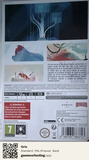 Gris Nintendo Switch, France box back