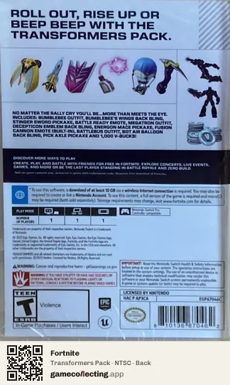 Fortnite Nintendo Switch, NTSC box back