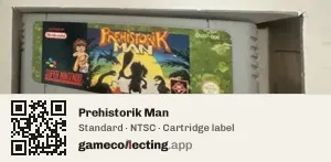 Prehistorik Man Super Nintendo Entertainment System, NTSC cartridge label