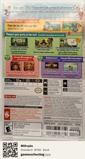 Miitopia Nintendo Switch, NTSC box back