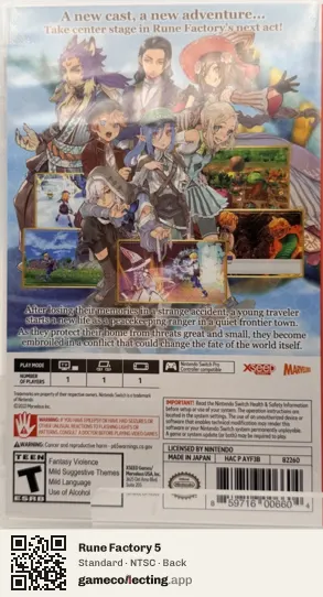 Rune Factory 5 Nintendo Switch, NTSC box back