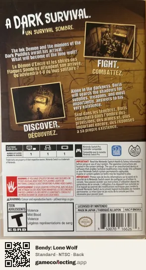 Bendy: Lone Wolf Nintendo Switch, NTSC box back