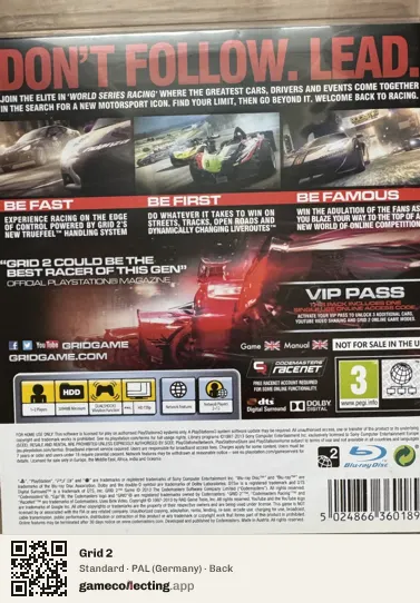 Grid 2 PlayStation 3, Germany box back
