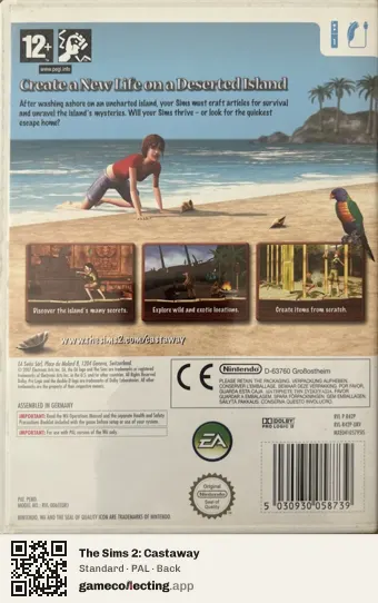 The Sims 2: Castaway Nintendo Wii, PAL box back