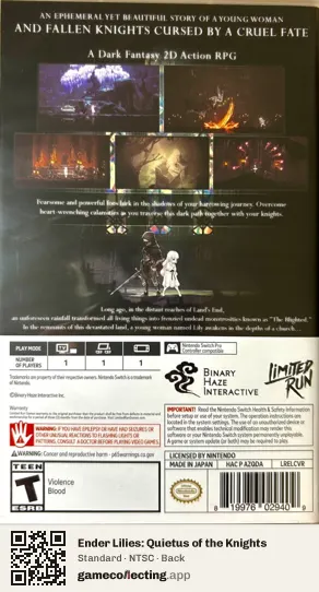 Ender Lilies: Quietus of the Knights Nintendo Switch, NTSC box back