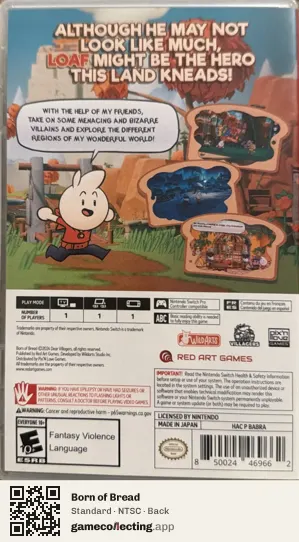 Born of Bread Nintendo Switch, NTSC box back