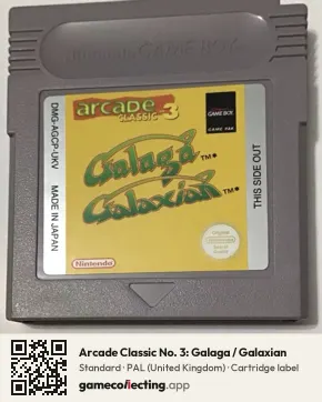 Arcade Classic No. 3: Galaga / Galaxian Game Boy, PAL cartridge label