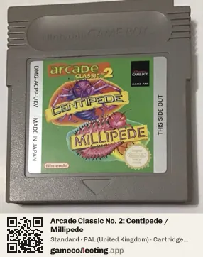 Arcade Classic No. 2: Centipede / Millipede Game Boy, PAL cartridge label