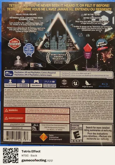Tetris Effect PlayStation 4, NTSC box back